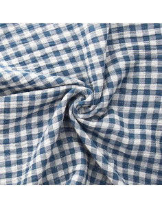 Tejido de doble gasa arrugada vichy - Piedra azul y blanco roto
