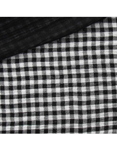 Tejido de doble gasa arrugada vichy - Negro y blanco roto 2