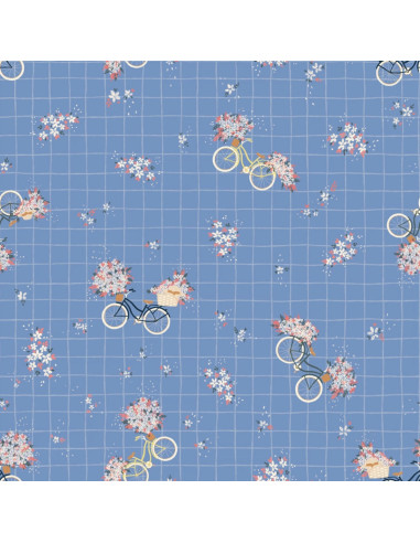 Tejido satén de algodón Bicicleta azul - Lise Tailor
