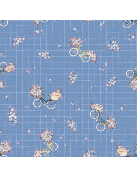 Tejido satén de algodón Bicicleta azul - Lise Tailor