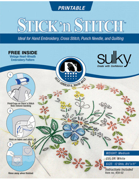 Juego de 12 hojas hidrosolubles, adhesivas e imprimibles A4 Stick N Stitch Sulky