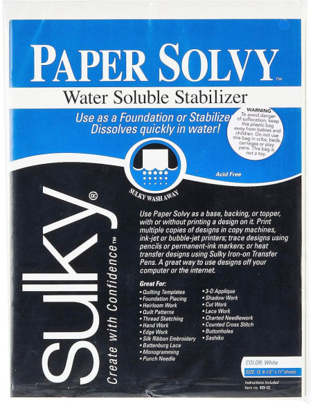 Juego de 11 hojas de estabilizador hidrosoluble e imprimible Sulky Paper Solvy
