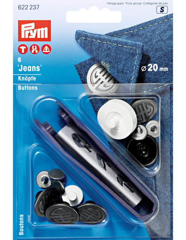 Caja de 6 botones vaqueros de 20 mm