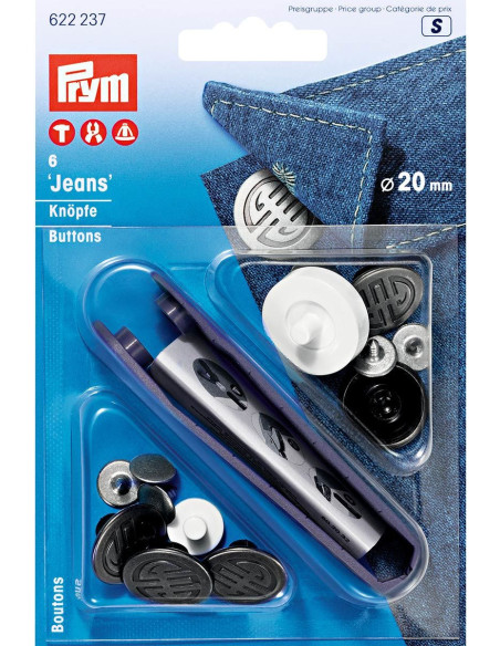 Caja de 6 botones vaqueros de 20 mm