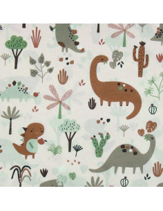 Tejido popelina de algodón - Dinosaurio marrón 2