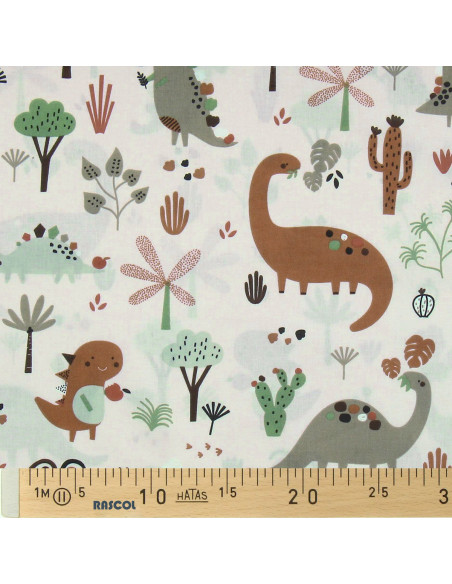 Tejido popelina de algodón - Dinosaurio marrón