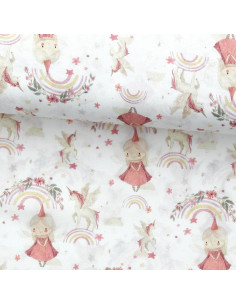 Tejido popelina de algodón - Linette blanco y rosa