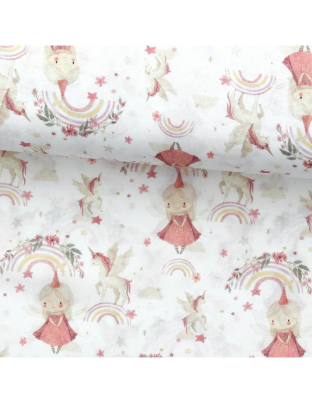 Tejido popelina de algodón - Linette blanco y rosa