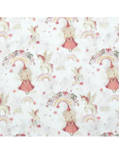 Tejido popelina de algodón - Linette blanco y rosa