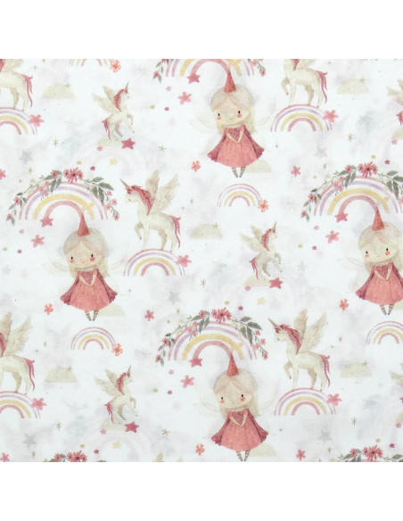 Tejido popelina de algodón - Linette blanco y rosa