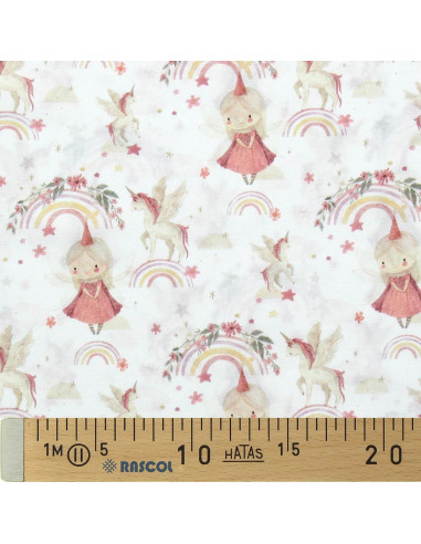 Tejido popelina de algodón - Linette blanco y rosa
