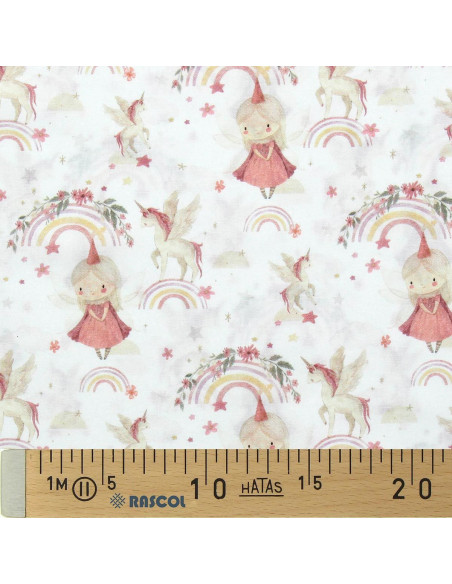 Tejido popelina de algodón - Linette blanco y rosa