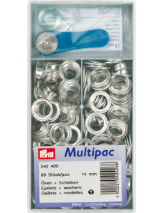 Multipack de 80 ojales con arandelas de 14 mm - Plata