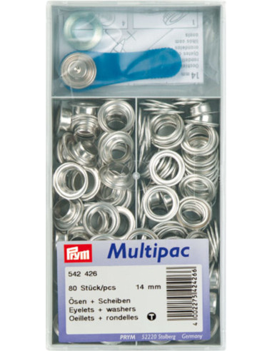 Multipack de 80 ojales con arandelas de 14 mm - Plata