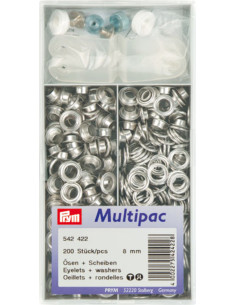 Multipack de 200 ojales con arandelas de 8 mm - Plata