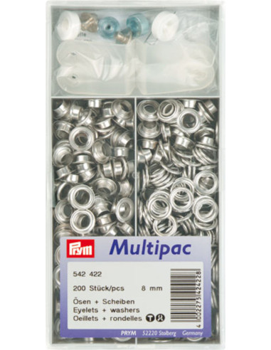Multipack de 200 ojales con arandelas de 8 mm - Plata
