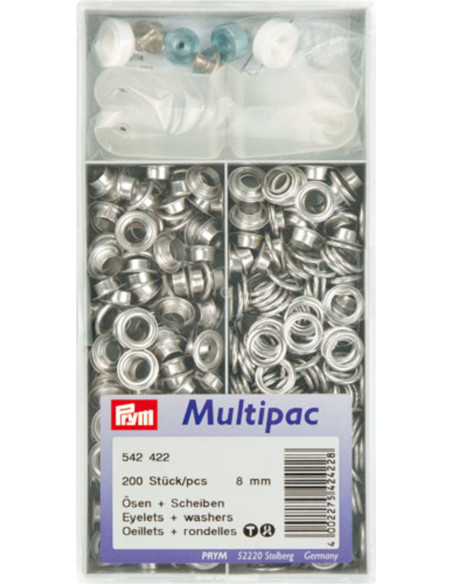 Multipack de 200 ojales con arandelas de 8 mm - Plata