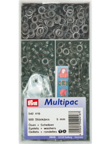 Multipack de 500 ojales con arandelas de 5 mm - Negro