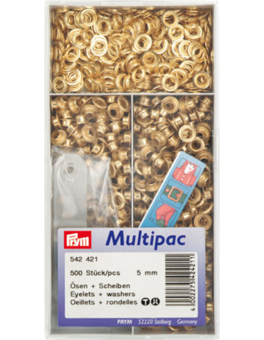 Multipack de 500 ojales con arandelas de 5 mm - Oro