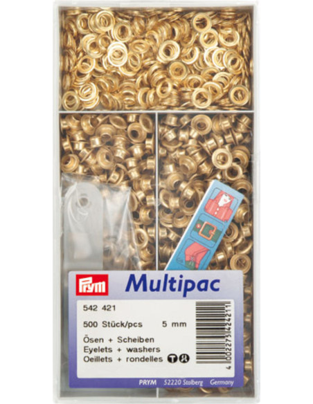 Multipack de 500 ojales con arandelas de 5 mm - Oro