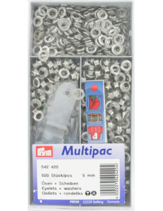 Multipack de 500 ojales con arandelas de 5 mm - Plata