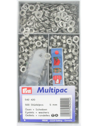 Multipack de 500 ojales con arandelas de 5 mm - Plata
