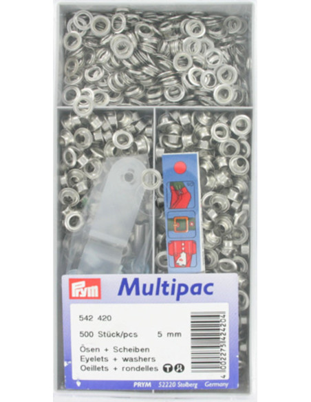 Multipack de 500 ojales con arandelas de 5 mm - Plata