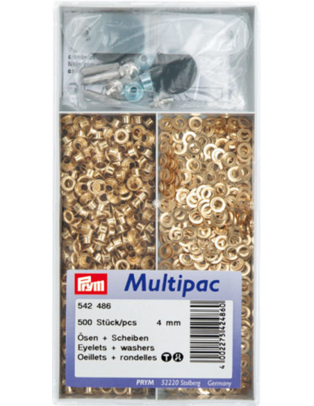 Multipack de 500 ojales con arandelas de 4 mm - Oro