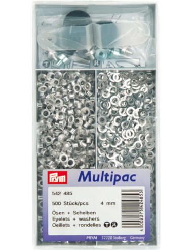 Multipack de 500 ojales con arandelas de 4 mm - Plata