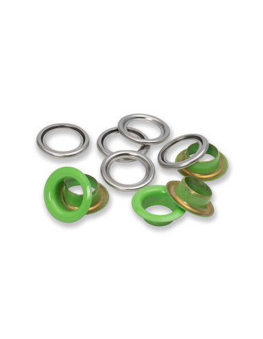 Caja de 15 ojales con arandelas de 11 mm - Verde claro
