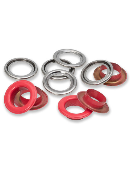 Caja de 15 ojales con arandelas de 14 mm - Rojo