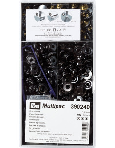 Multipac de 100 botones de presión Sport Camping - Negro