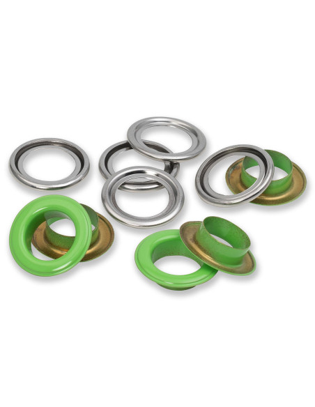 Caja de 15 ojales con arandelas de 14 mm - Verde claro