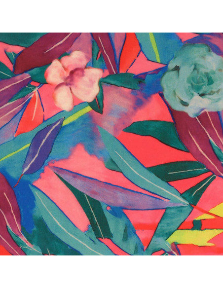 Tejido de punto estampado - Flores y hojas rosas