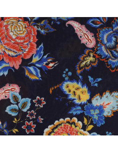 Tejido de punto estampado - Flores fondo azul marino