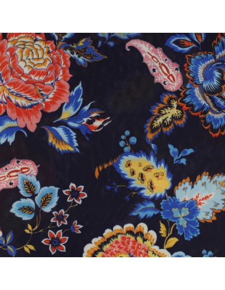 Tejido de punto estampado - Flores fondo azul marino