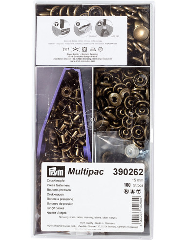 Multipack de 100 botones de presión Anorak - Latón 15 mm