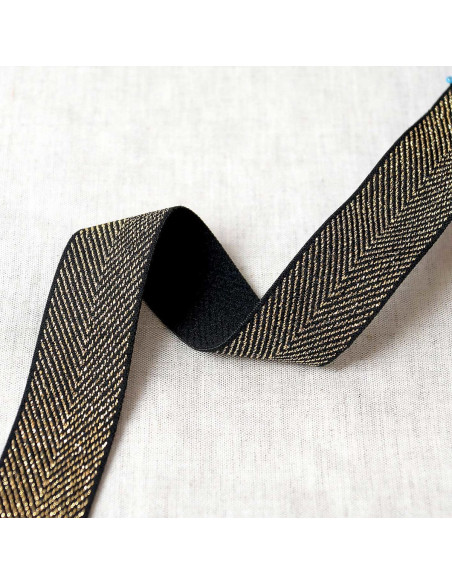 Elástico de chevron metálico - Negro y dorado