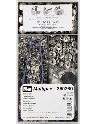 Multipack de 100 botones a presión Anorak - Plata 15 mm