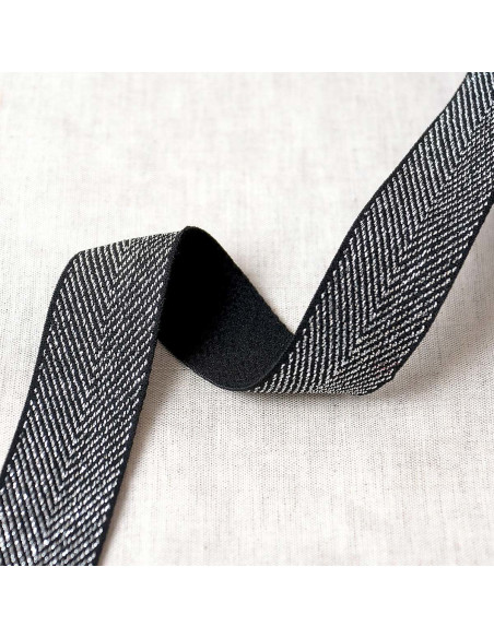 Elástico chevron metálico - Negro y plata