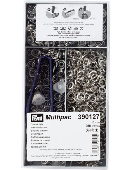 Multipack de 200 botones de presión Jersey - Plata 10mm