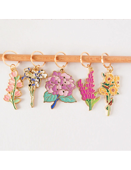 Juego de 5 anillos marcadores de puntos - Flores de primavera