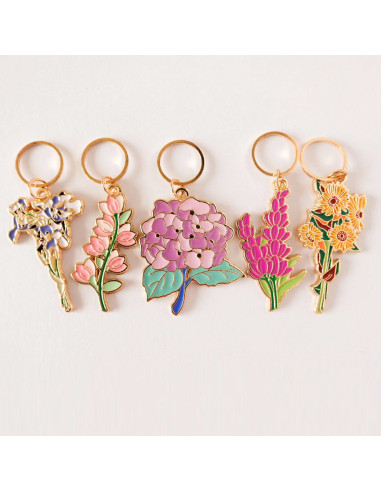 Juego de 5 anillos marcadores de puntos - Flores de primavera