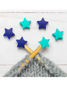 Tapones de malla para agujas de tejer - Estrellas azules y verdes