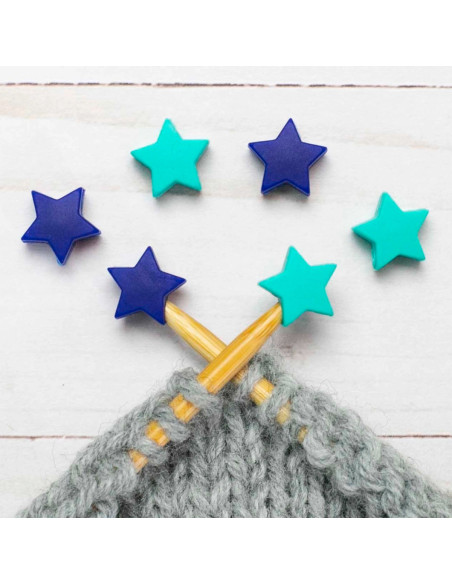 Tapones de malla para agujas de tejer - Estrellas azules y verdes
