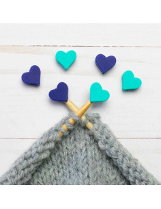 Tapones de malla para agujas de tejer - Corazones azules y verdes