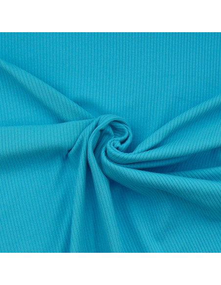 Tejido de punto de algodón acanalado - Azul turquesa
