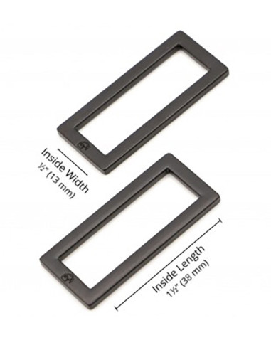 Juego de 2 hebillas rectangulares 13 x 38 mm negro