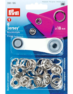 Caja de 6 botones de presión jersey Plata con herramienta de 18 mm