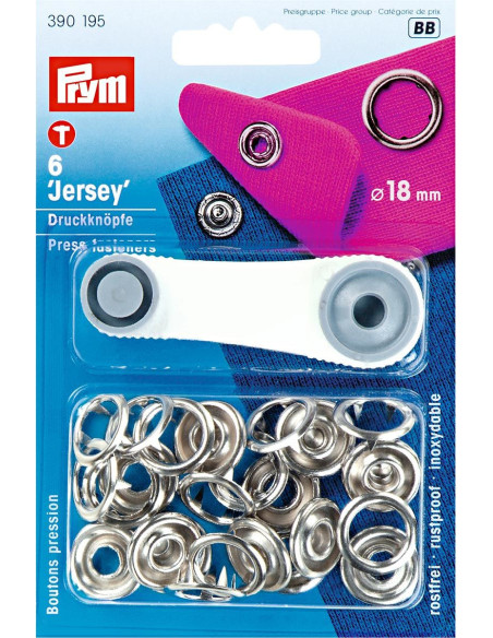 Caja de 6 botones de presión jersey Plata con herramienta de 18 mm